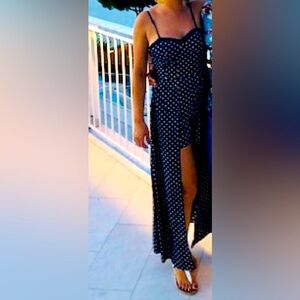 Corset top, shorts dress, navy with polkadots, size M